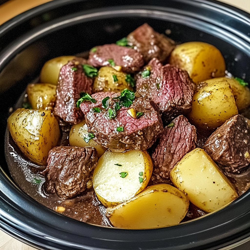 Recipe preparation for Crockpot Steak and Potatoes