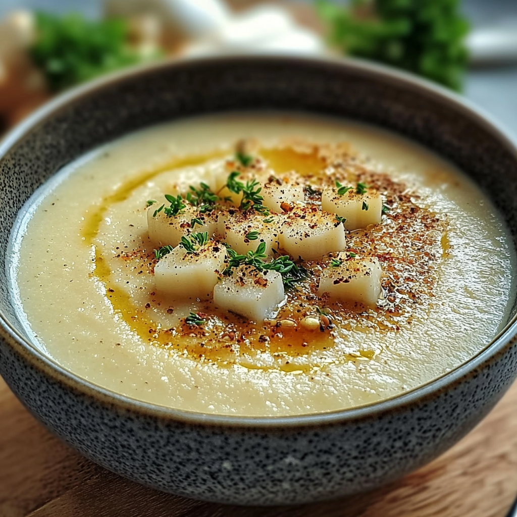 Recipe preparation for Roasted Garlic Soup with Thyme