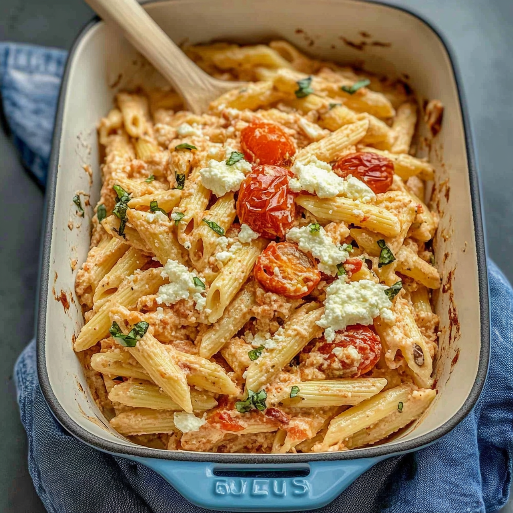 Recipe preparation for Feta Tomato Pasta