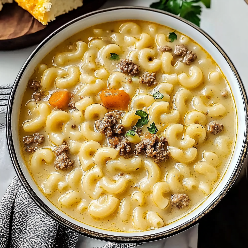 Recipe preparation for Cheeseburger Mac Soup