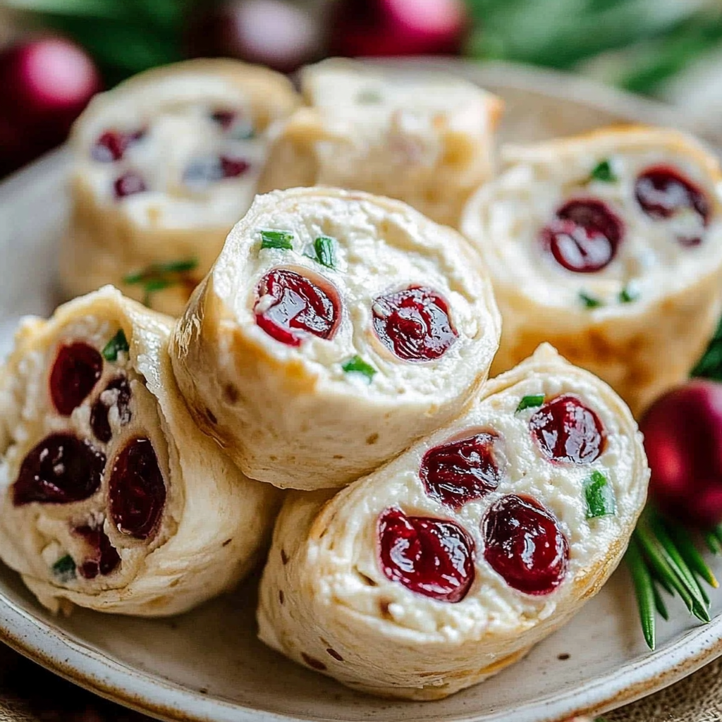 Recipe preparation for Savory Christmas Cranberry Roll Ups