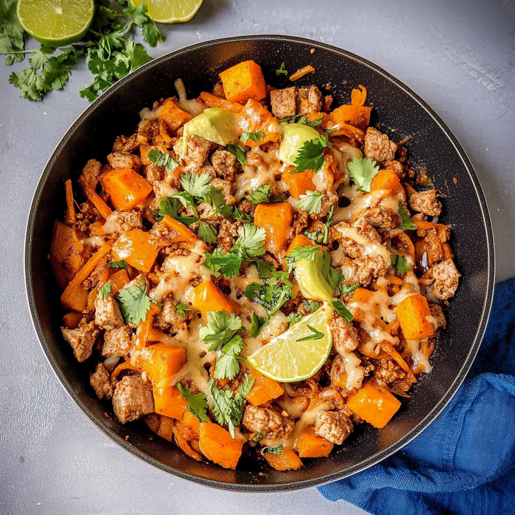 Recipe preparation for Easy Ground Turkey Sweet Potato Skillet