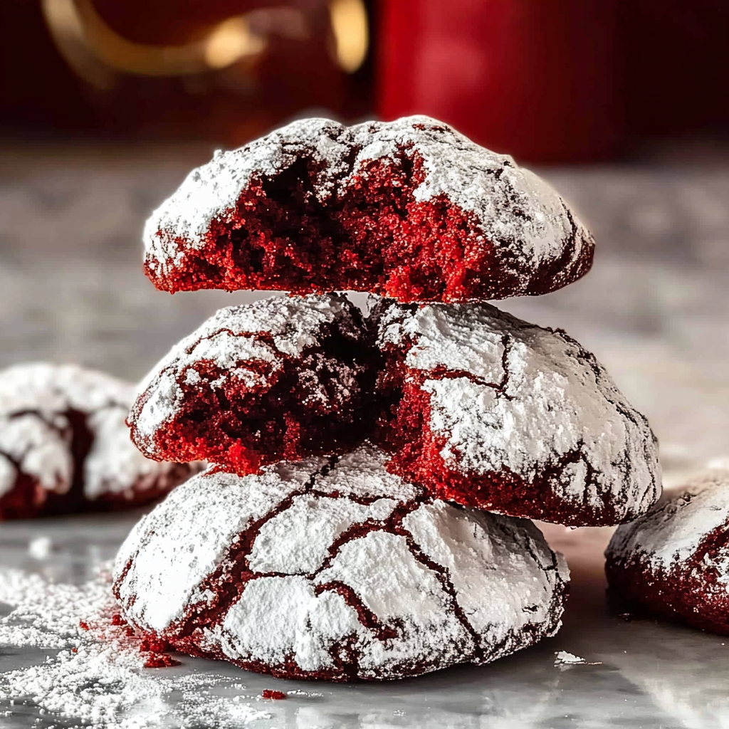 Recipe preparation for Red Velvet Crinkle Cookies