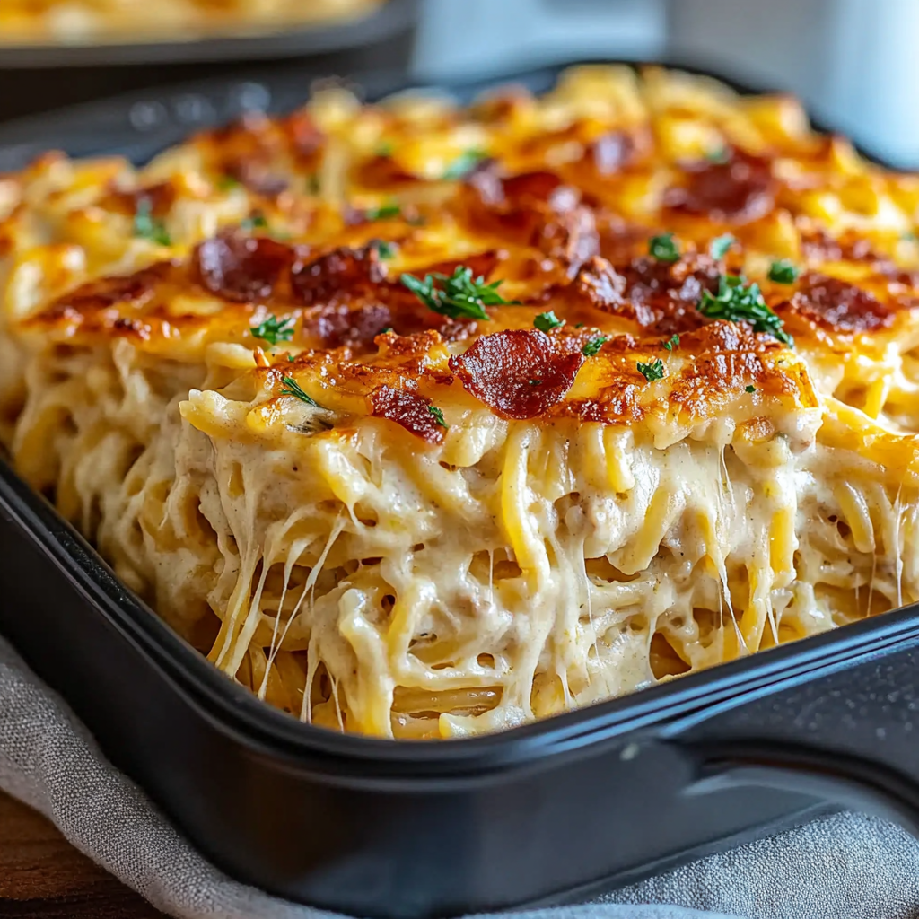 Recipe preparation for Creamy Southern Spaghetti Bake