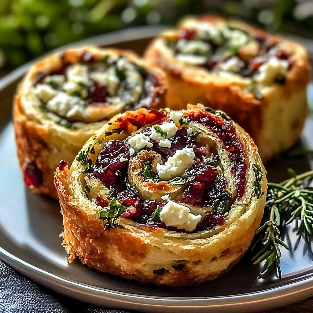 Recipe preparation for Cranberry Cream Cheese Pinwheels with Feta & Herbs