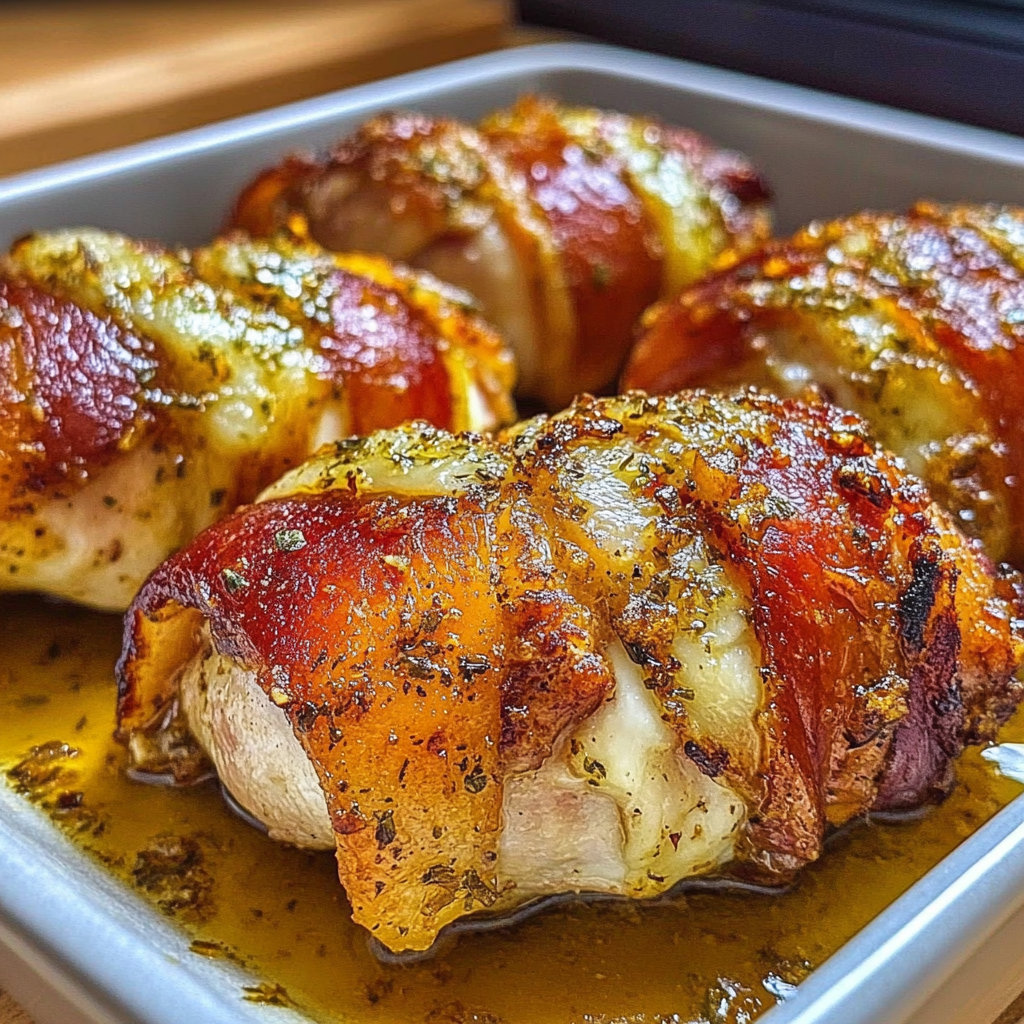 Recipe preparation for Bacon Wrapped Garlic Chicken