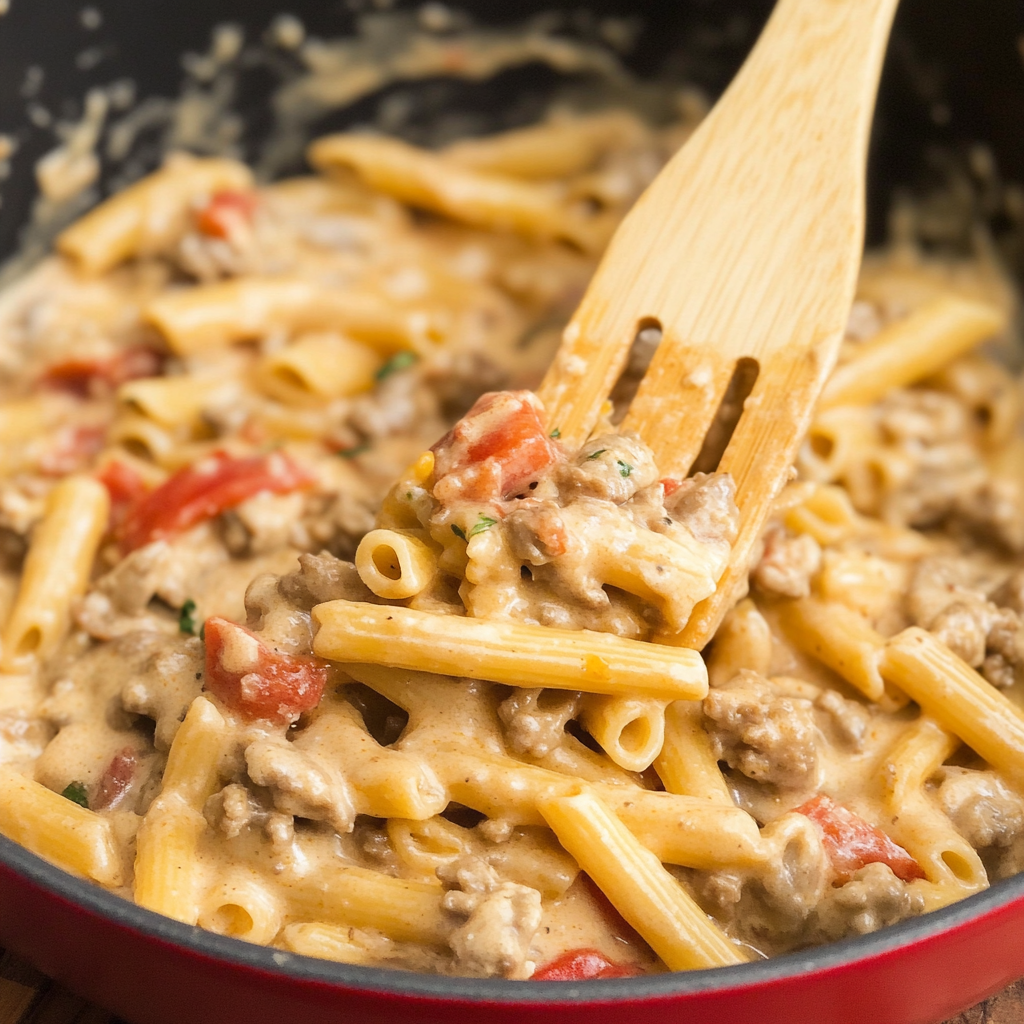 Recipe preparation for Creamy Rotel Pasta