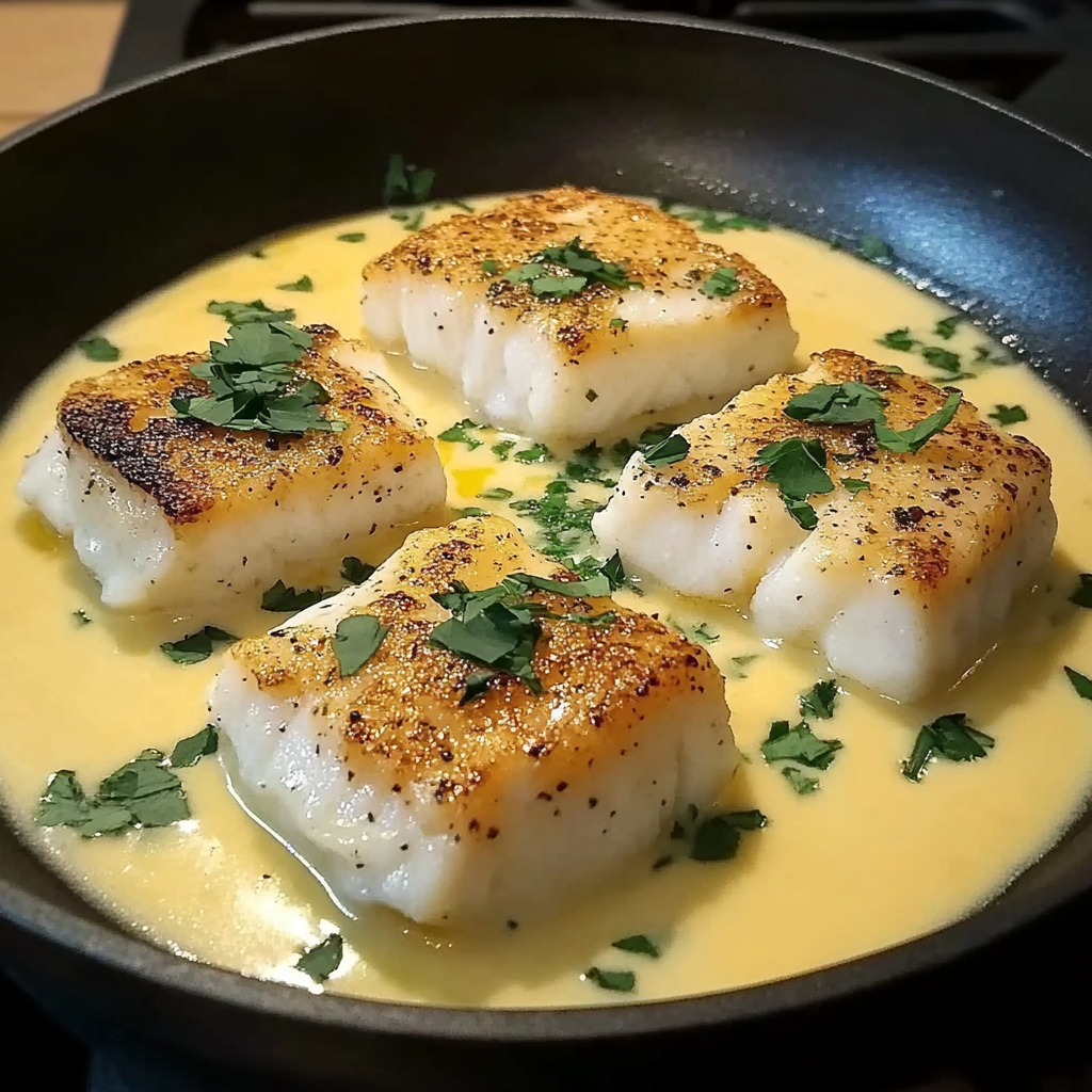 Recipe preparation for Baked Cod in Coconut Lemon Cream Sauce