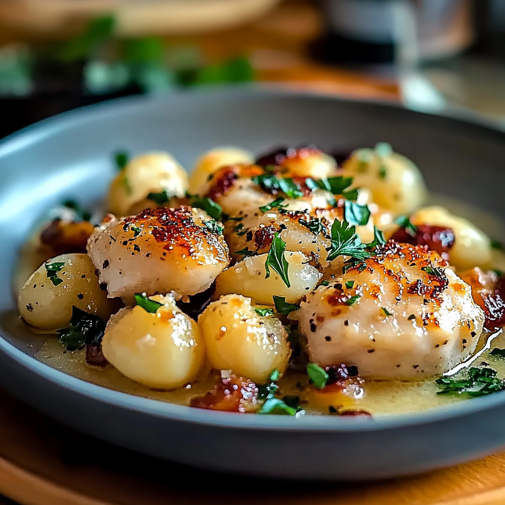 Recipe preparation for Creamy Garlic Chicken Gnocchi