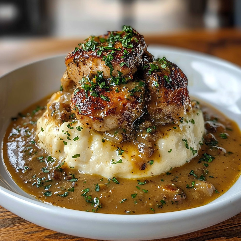 Recipe preparation for Smothered Chicken Thighs Gravy