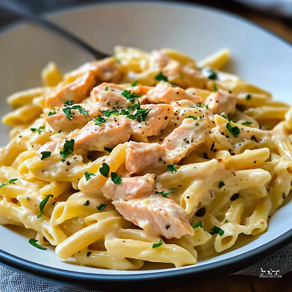 Recipe preparation for Creamy Salmon Pasta