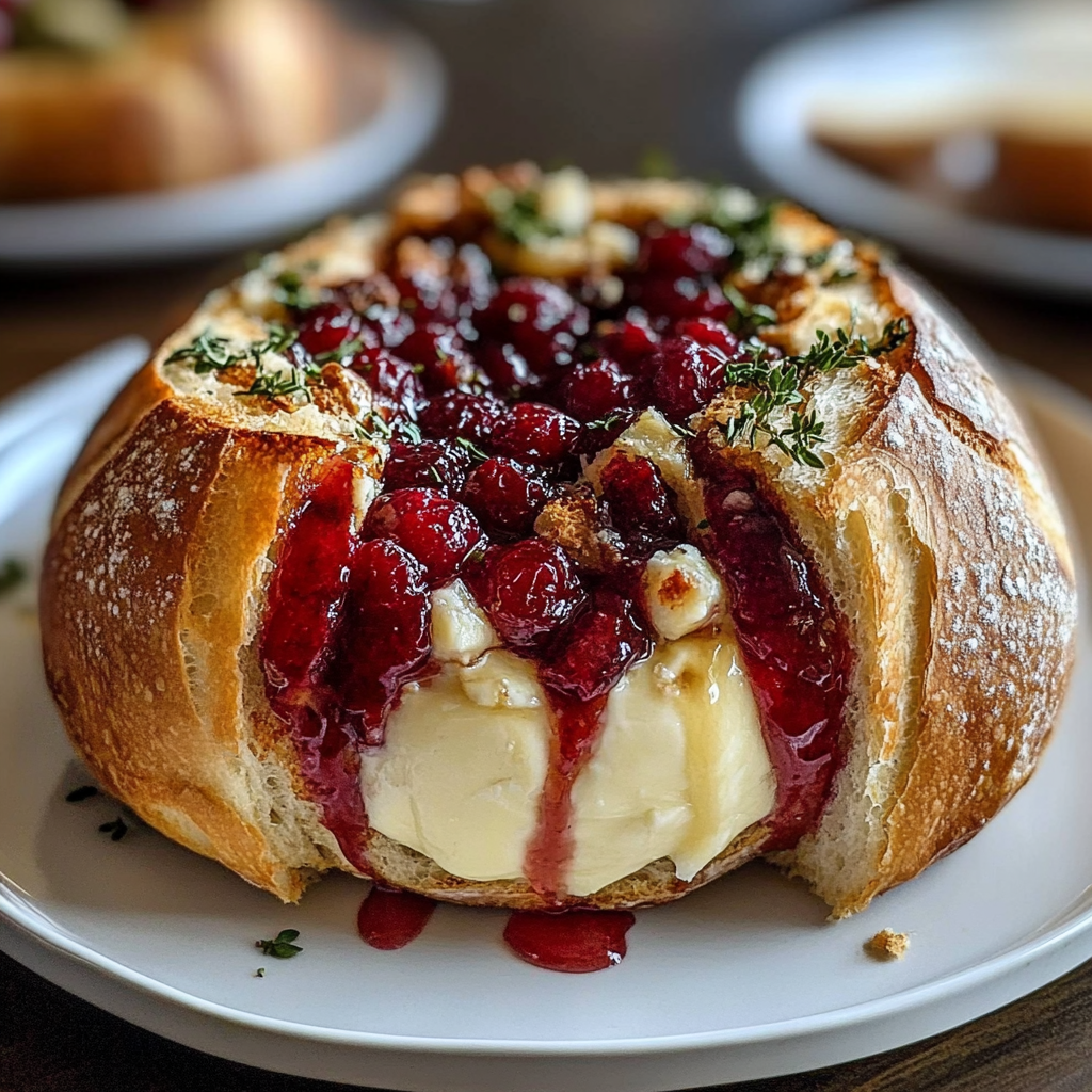 Recipe preparation for Baked Brie Bread Bowl Cranberry