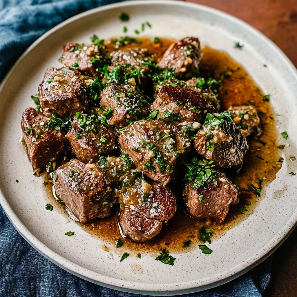 Recipe preparation for garlic butter steak bites