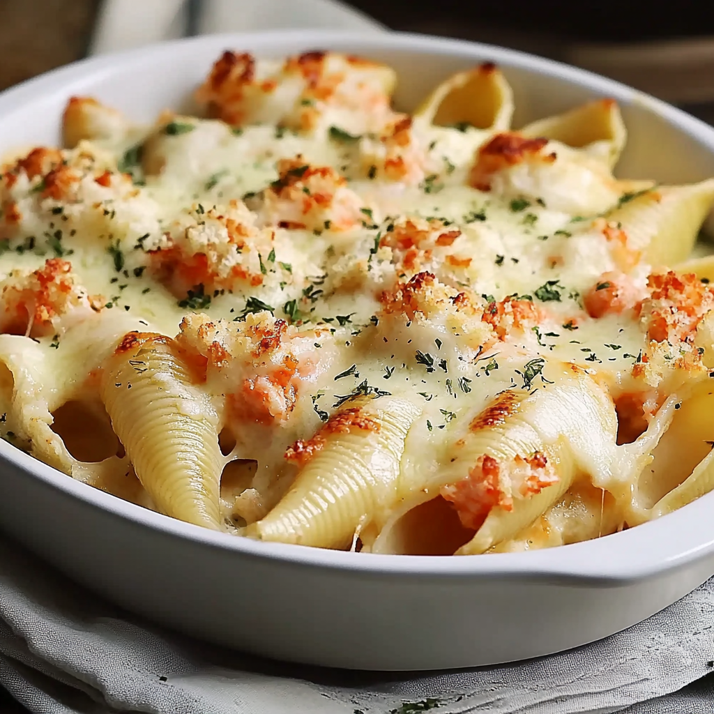 Recipe preparation for Creamy Seafood Stuffed Shells