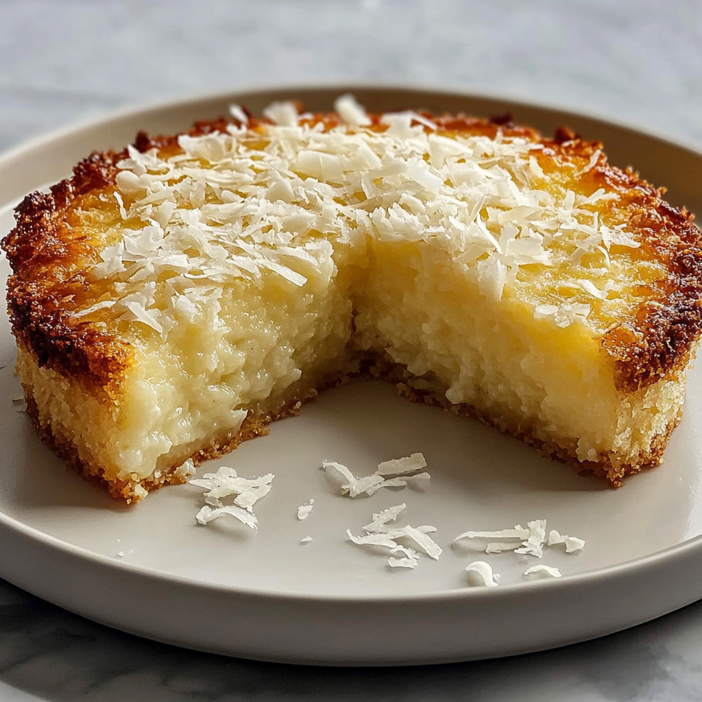 Recipe preparation for Crustless Coconut Pie Dessert