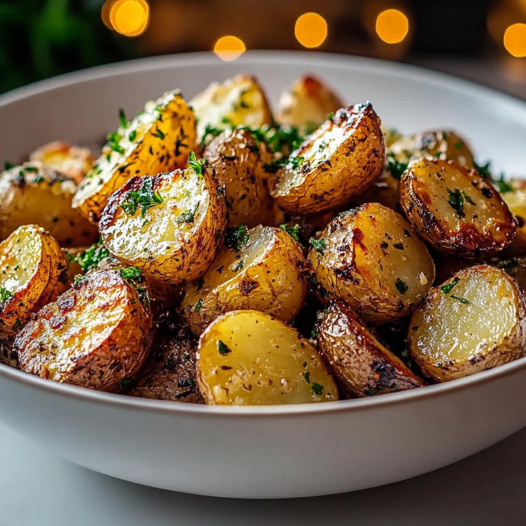 Recipe preparation for Crispy Garlic Roast Potatoes