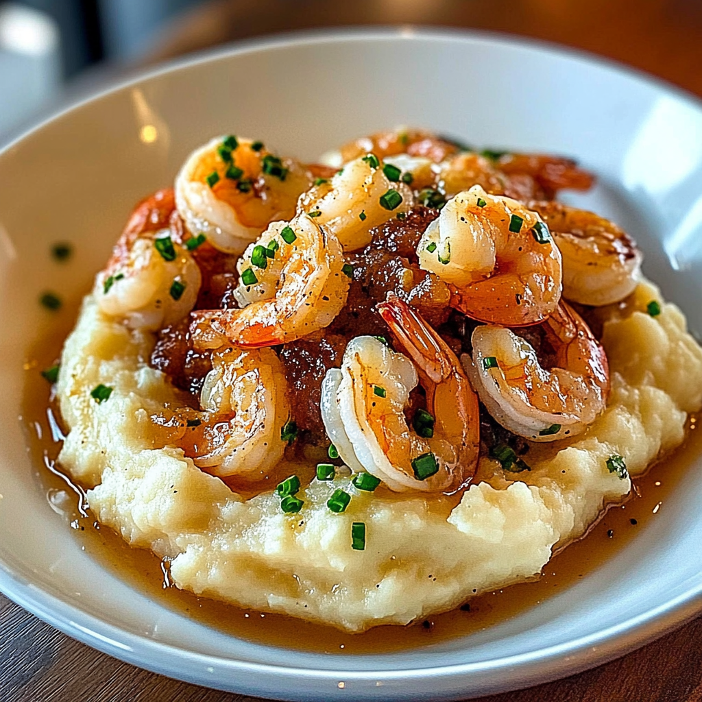 Recipe preparation for Creamy Garlic Shrimp Over Mashed Potatoes