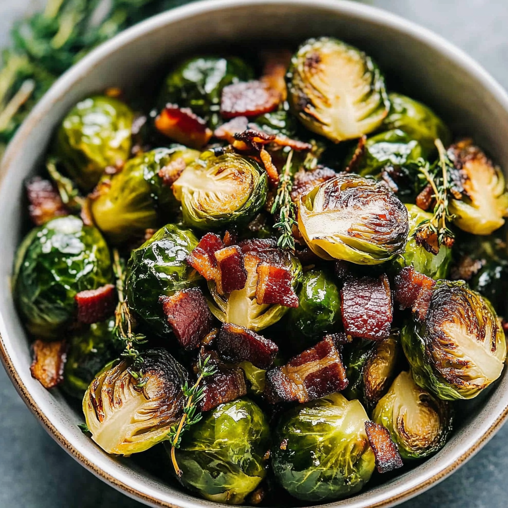 Recipe preparation for Maple Bacon Brussels Sprouts