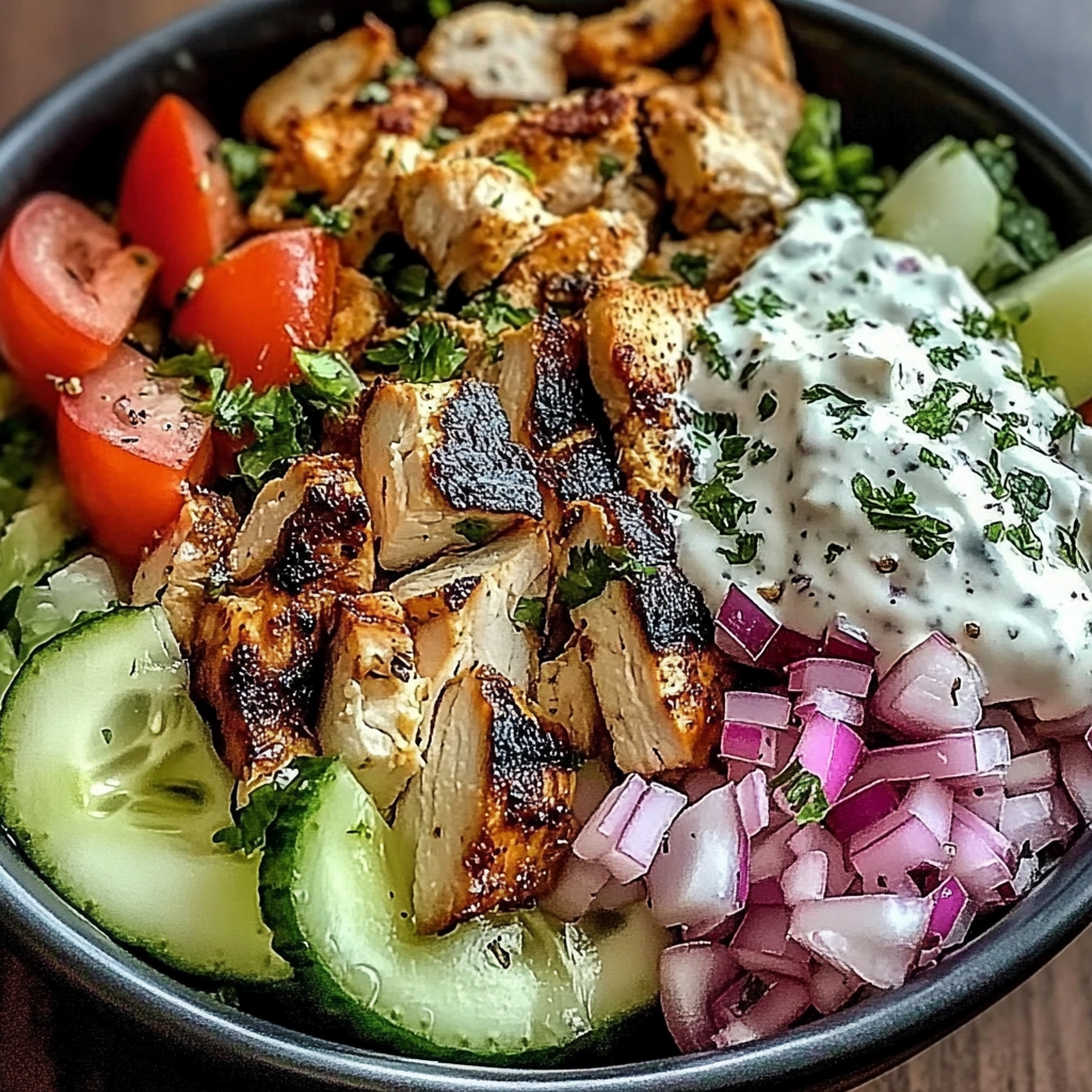 Recipe preparation for Greek Chicken Gyro Bowls
