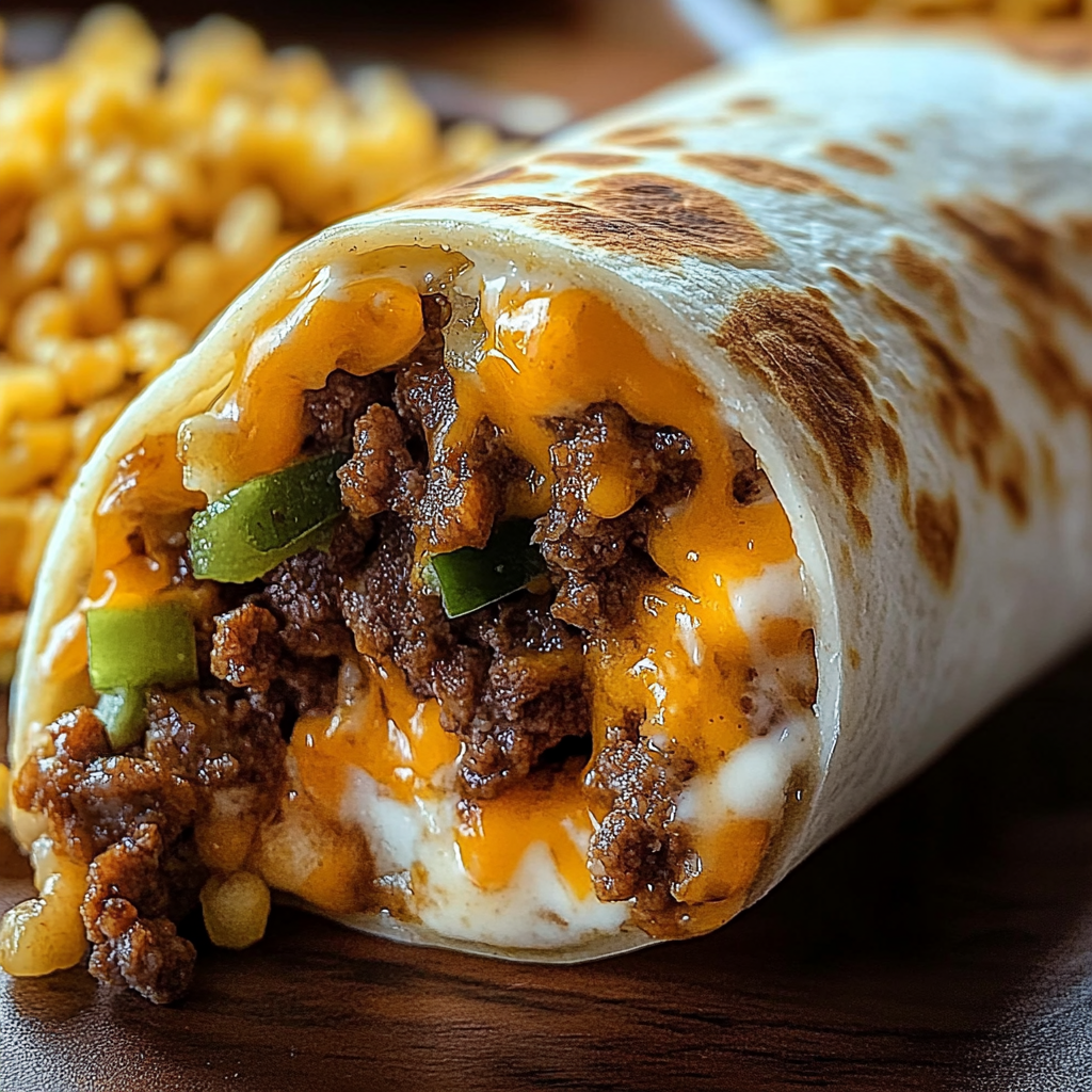 Recipe preparation for Irresistibly Cheesy Beefy Melt Burrito