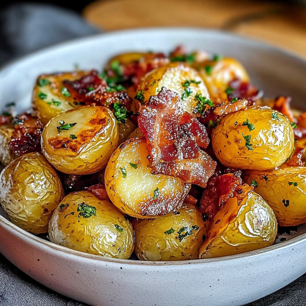 Recipe preparation for Crispy Bacon Honey Roasted Potatoes