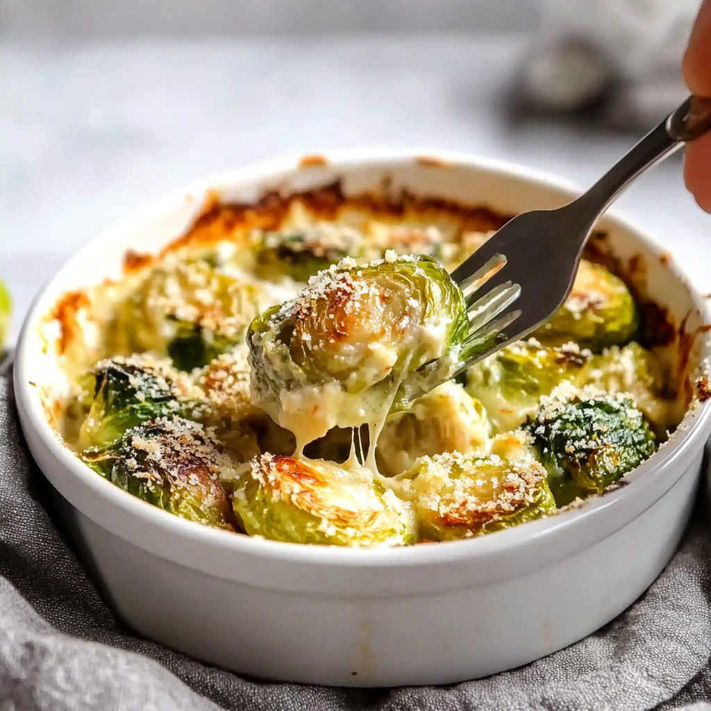 Recipe preparation for Rich Keto Brussels Sprouts Au Gratin