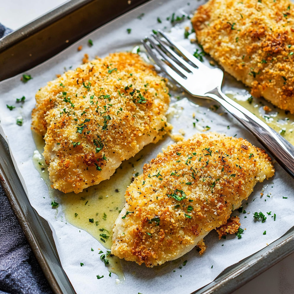 Recipe preparation for Parmesan Crusted Chicken