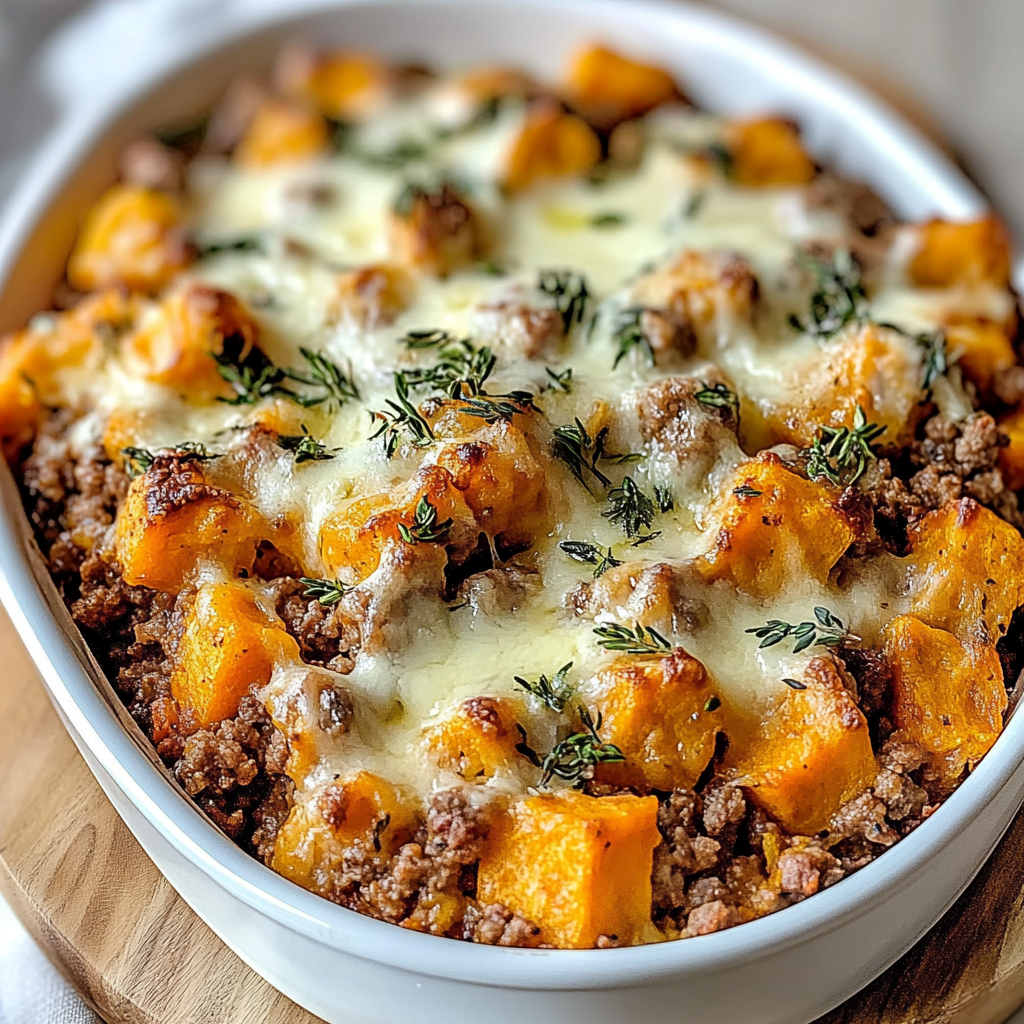 Recipe preparation for Sweet Potato and Ground Turkey Bake