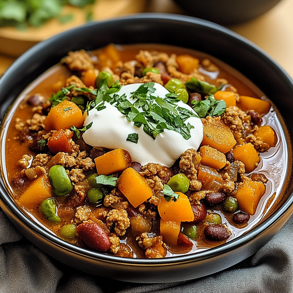 Recipe preparation for Sweet Potato Turkey Chili