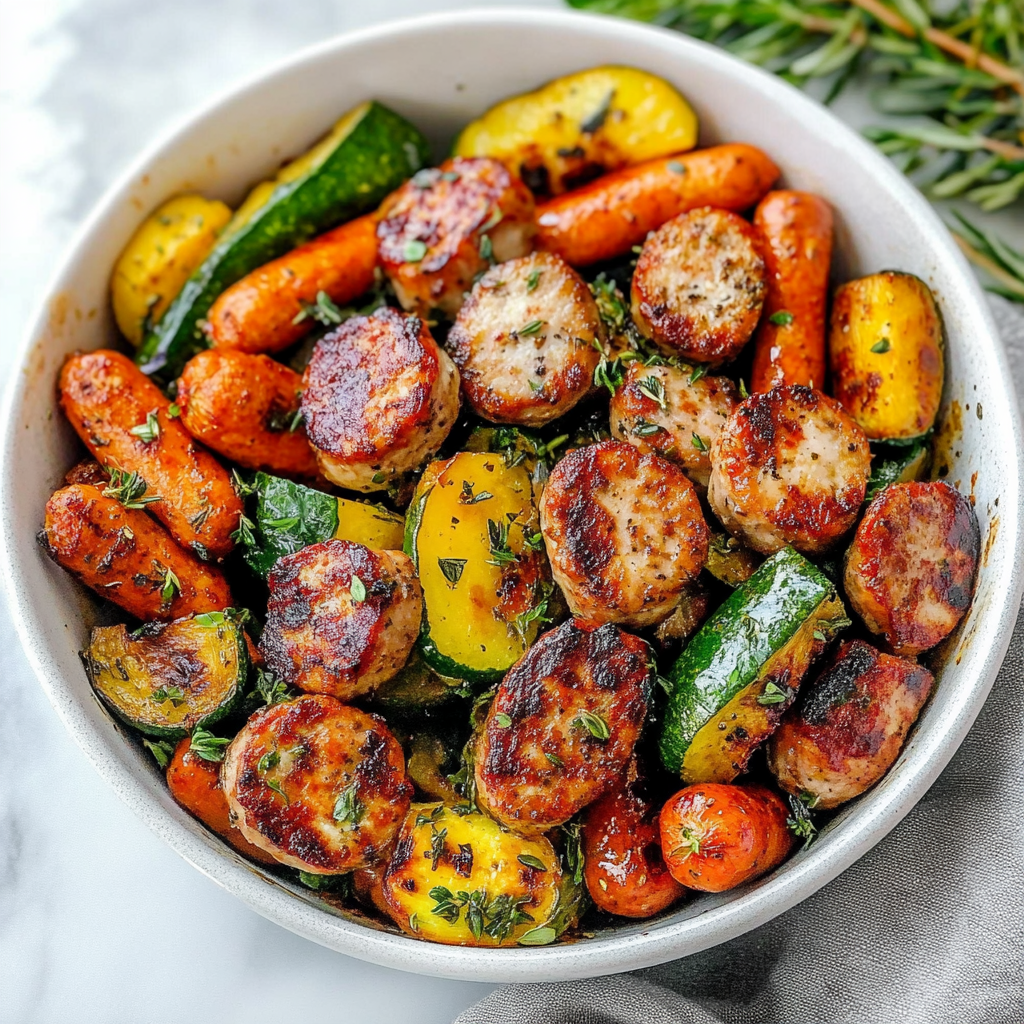 Recipe preparation for Air Fryer Chicken Sausage Veggies