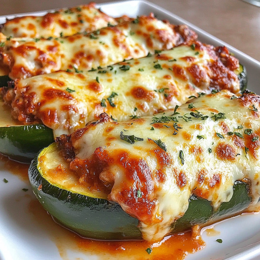 Recipe preparation for Keto Chicken Parmesan Zucchini Boats