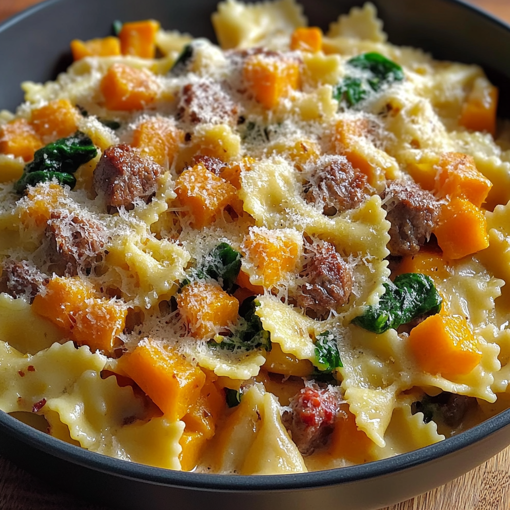 Recipe preparation for Creamy Butternut Squash Pasta