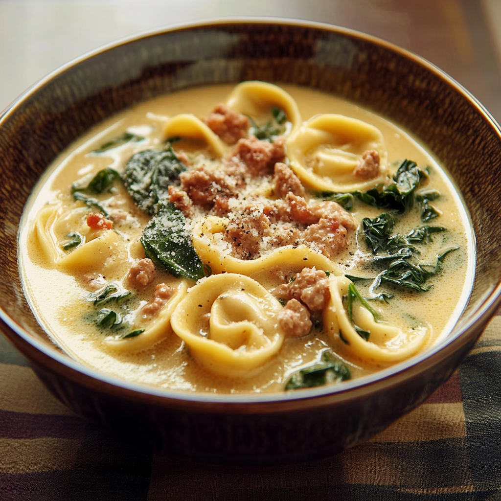 Recipe preparation for Creamy Tortellini Soup Kale