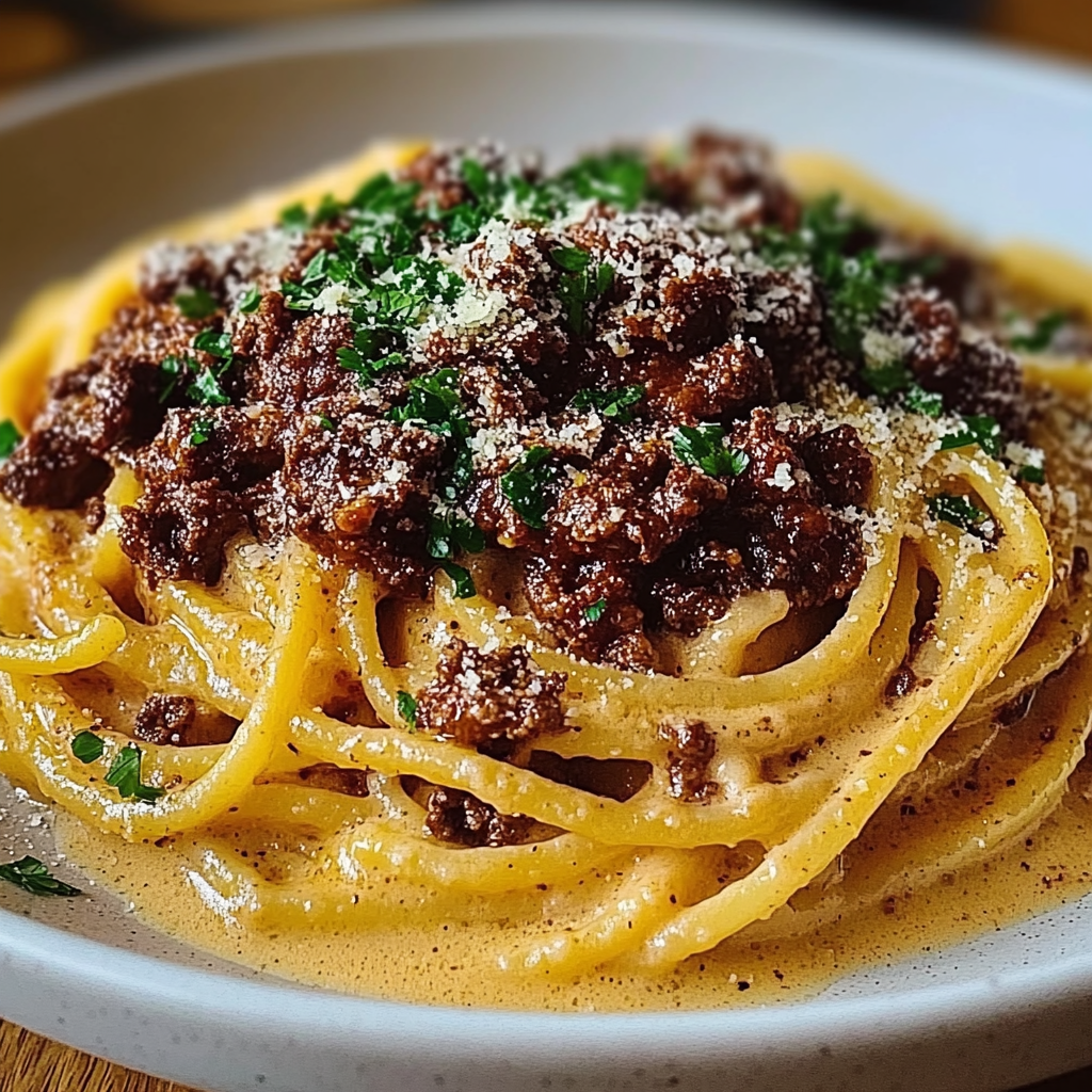 Recipe preparation for Cajun Beef Spaghetti Parmesan
