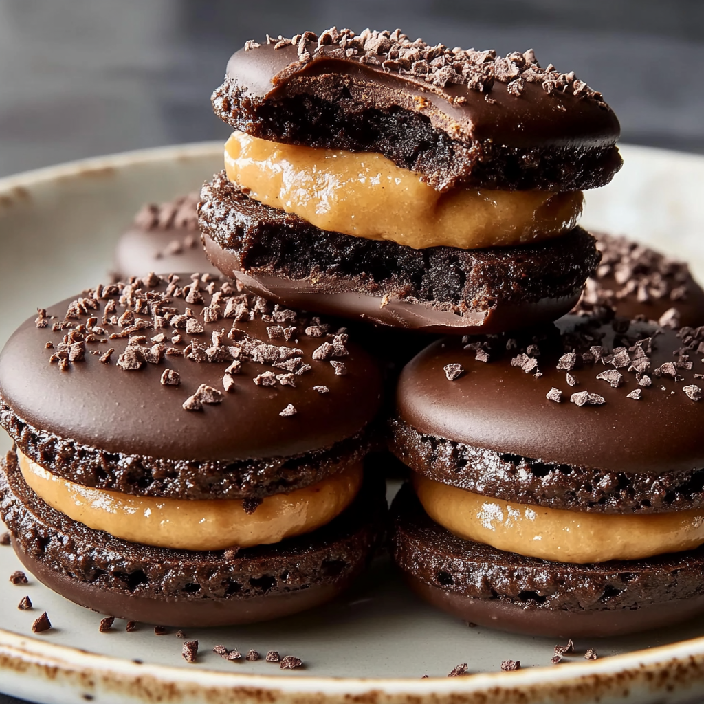 Recipe preparation for Chocolate Peanut Butter Macarons