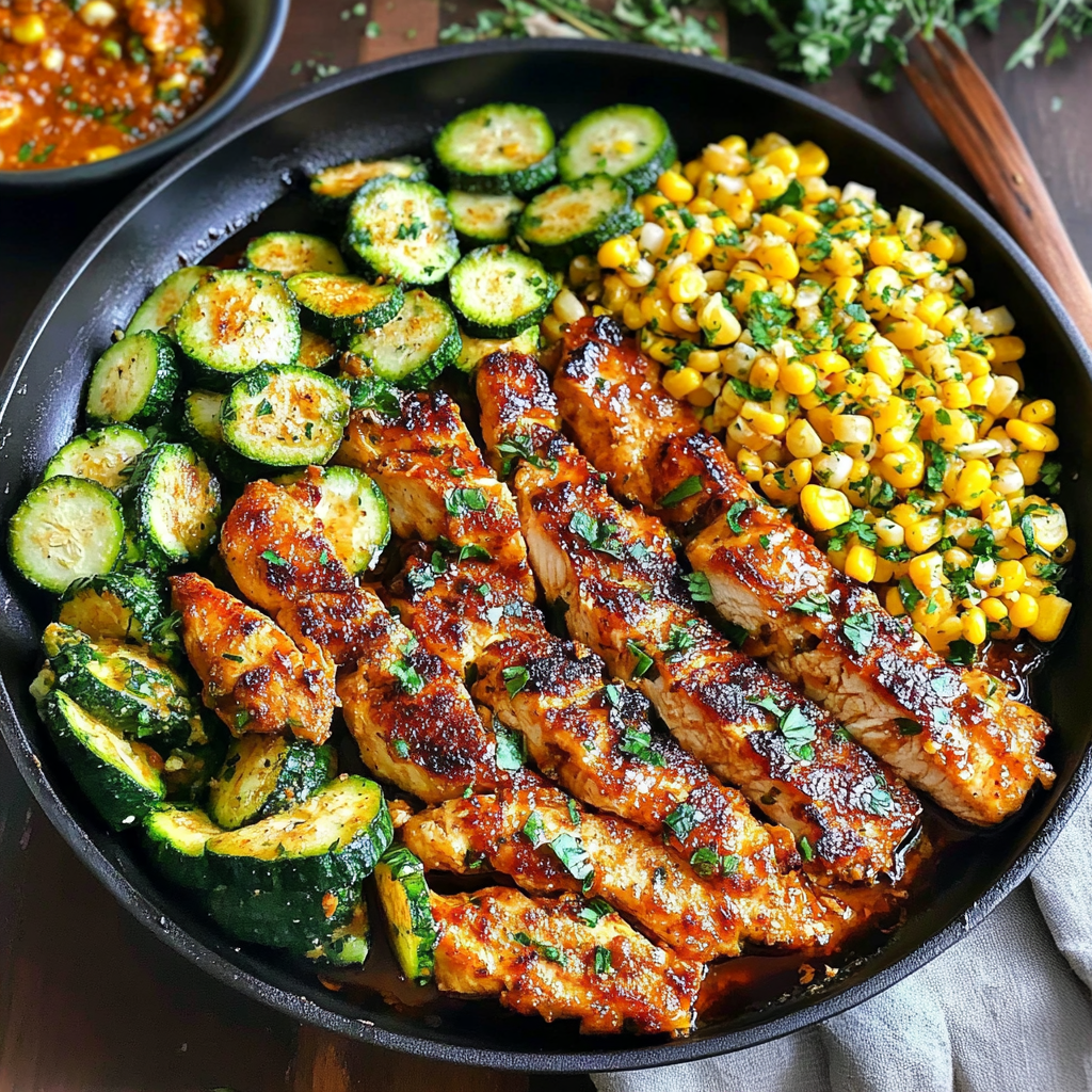 Recipe preparation for Garlic Butter Chicken Corn Zucchini