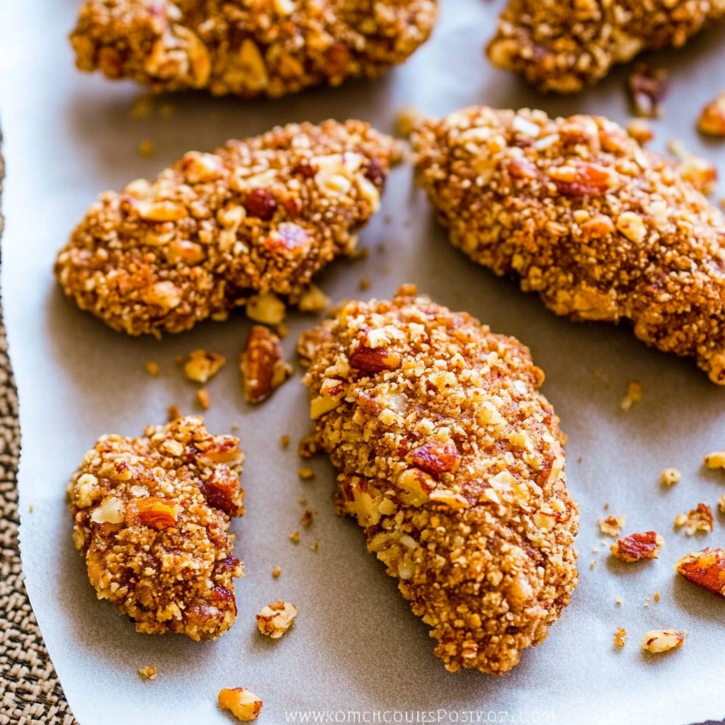 Recipe preparation for Baked Pecan Crusted Chicken Fingers