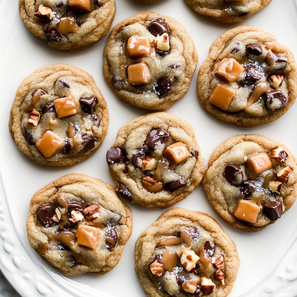 Recipe preparation for Salted Caramel Pecan Chocolate Chip Cookies