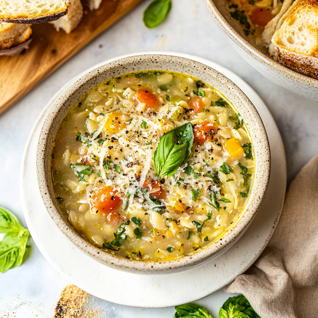 Recipe preparation for Mediterranean Orzo Soup