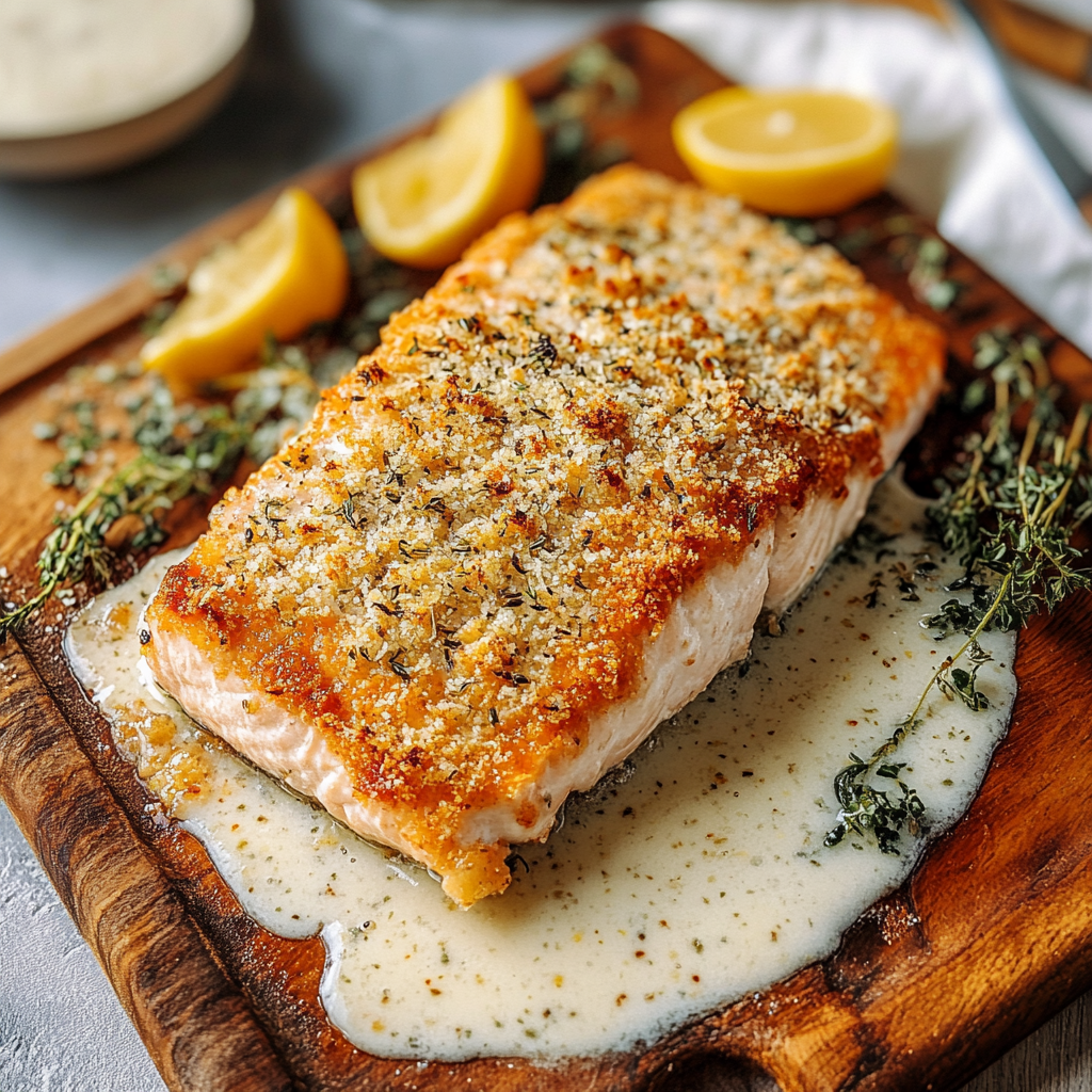 Recipe preparation for Parmesan Crusted Salmon