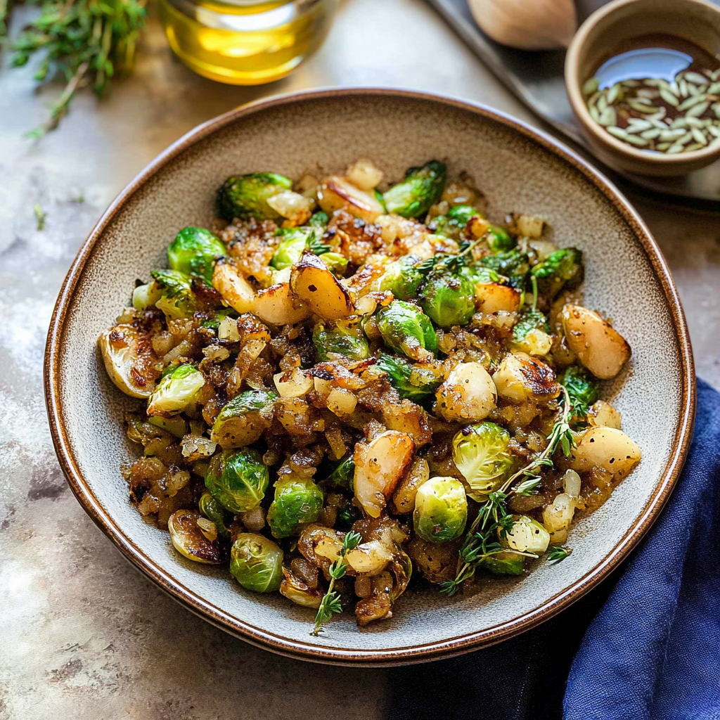 Recipe preparation for Brussels Sprouts with White Balsamic-Pear Chutney