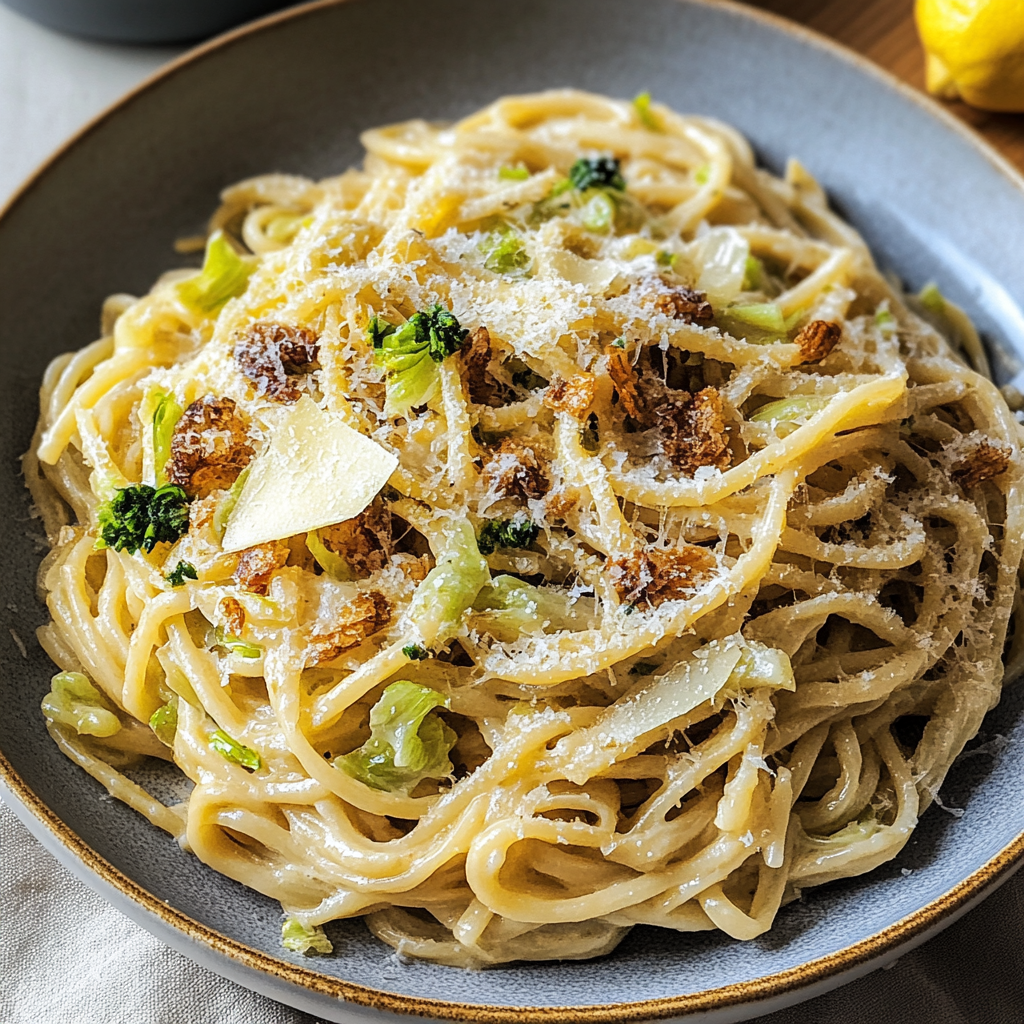 Recipe preparation for Creamy Caramelized Cabbage Pasta
