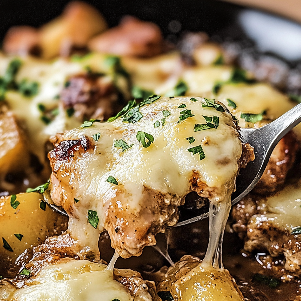 Recipe preparation for Cheesy Skillet Garlic Parmesan Chicken & Potatoes