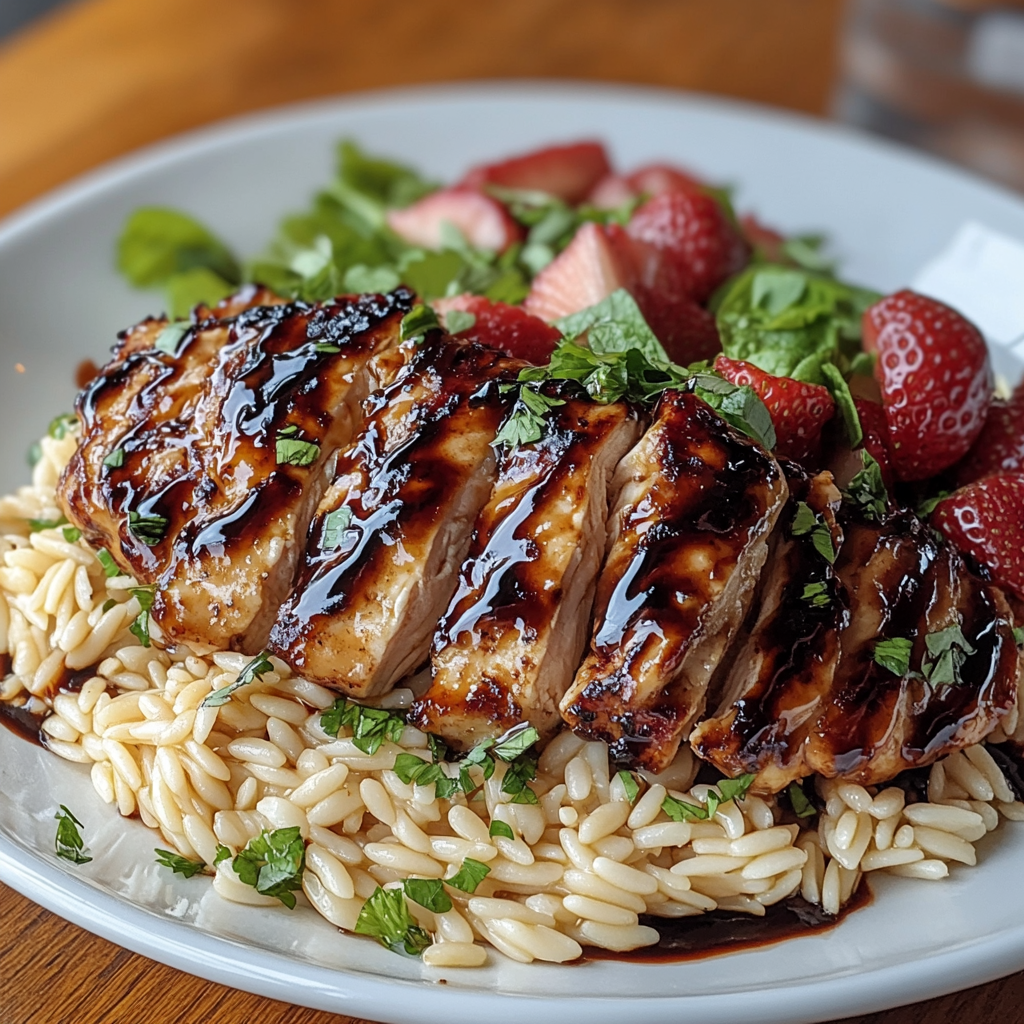 Recipe preparation for Strawberry Balsamic Chicken Orzo