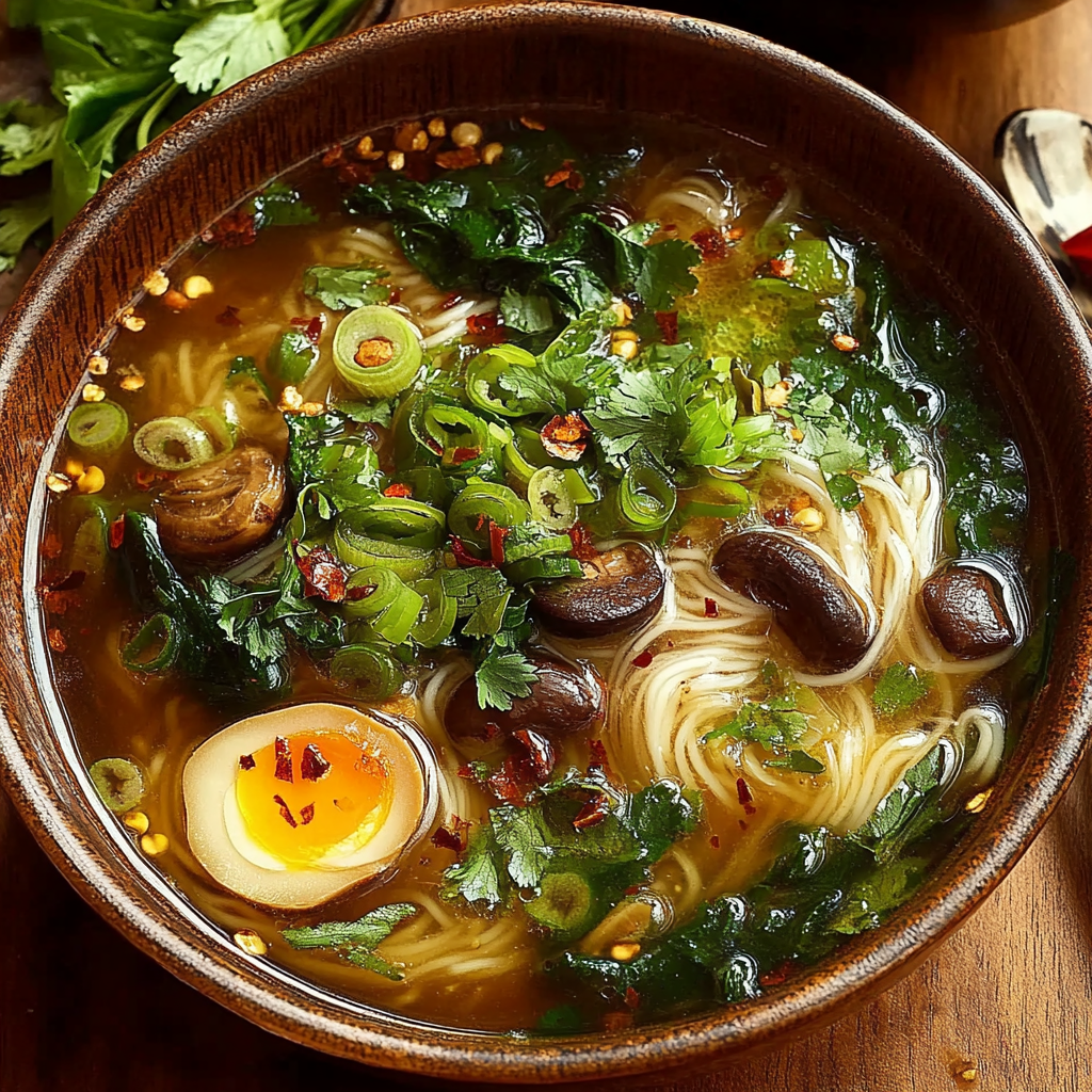 Recipe preparation for Ginger Garlic Broth with Rice Noodles