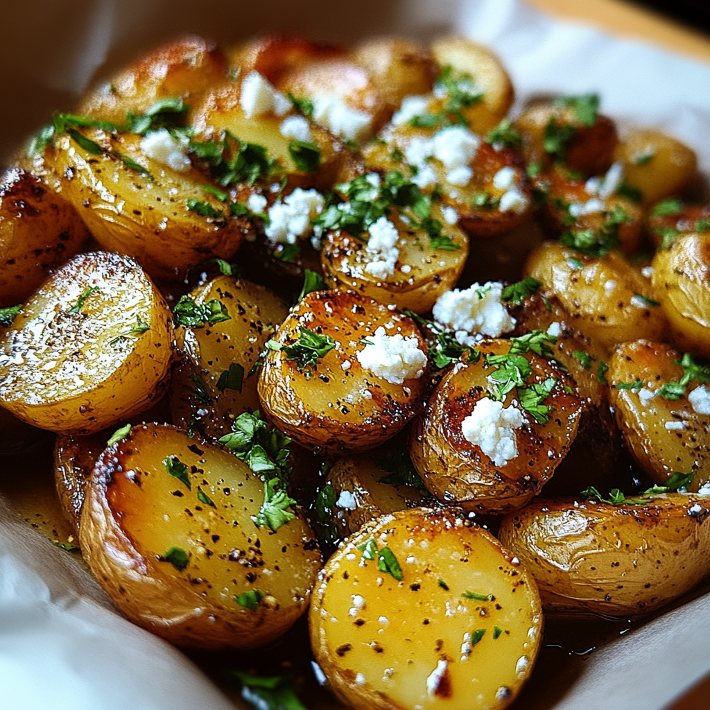 Recipe preparation for Greek Roast Potatoes Lemon Feta