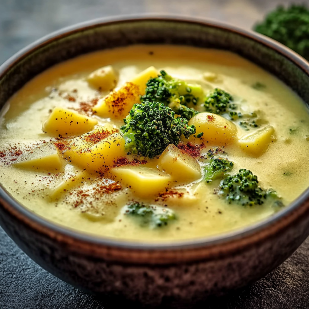 Recipe preparation for Creamy Potato Broccoli Cheddar Soup