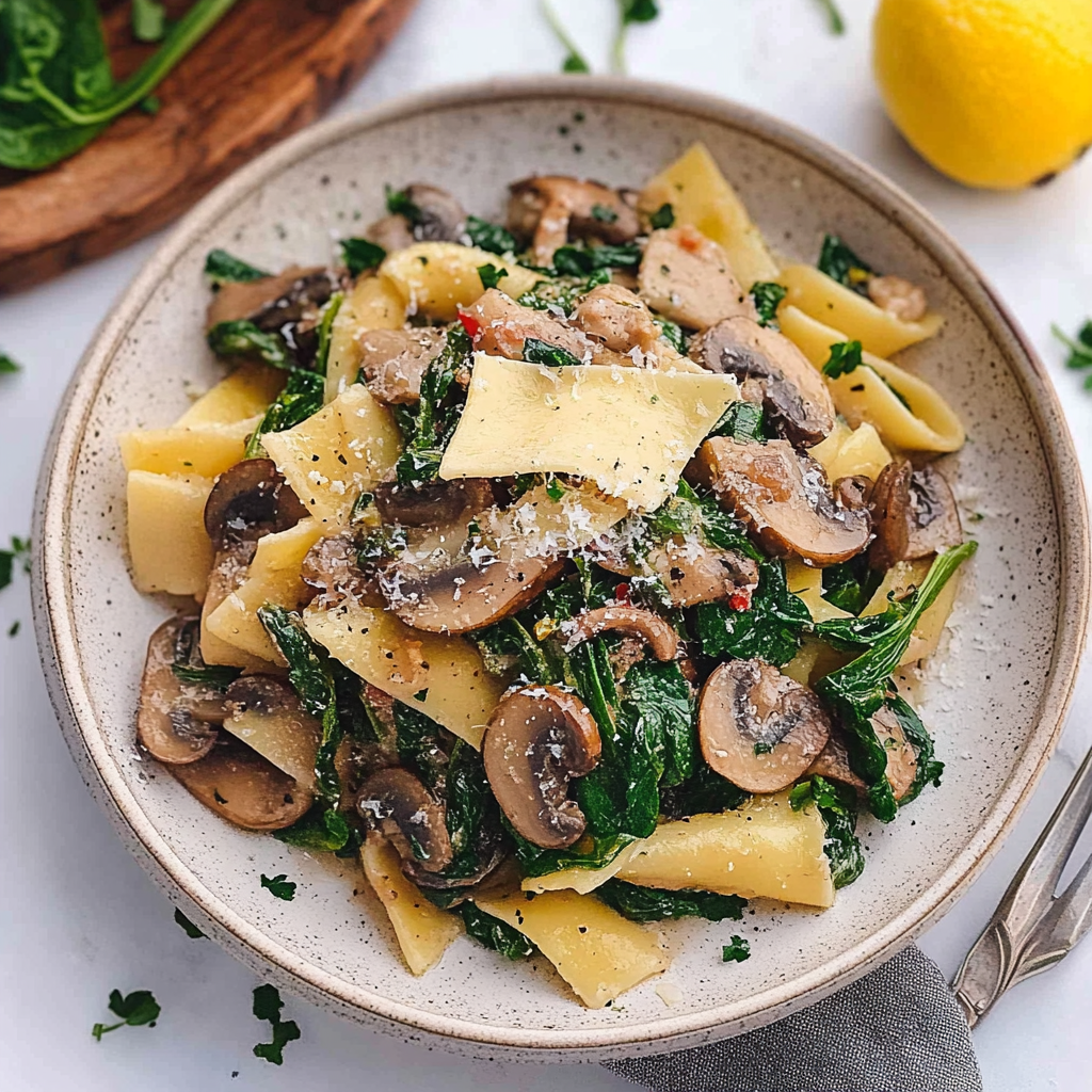 Recipe preparation for Spinach Mushroom Pasta
