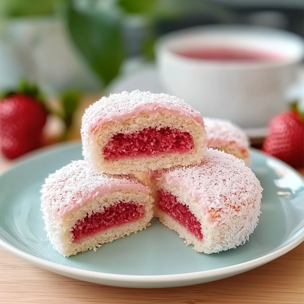 Recipe preparation for Strawberry Coconut Sponge Cakes
