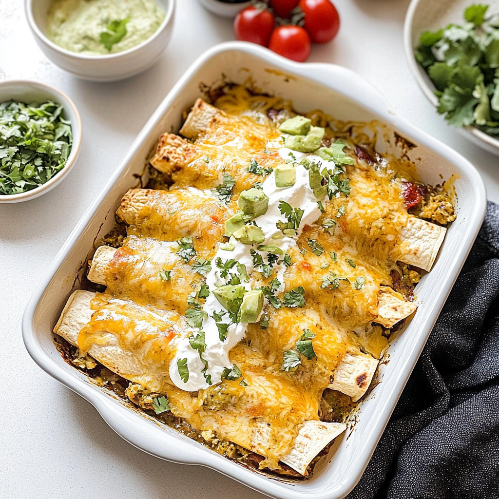 Recipe preparation for Green Chili Chicken Enchiladas